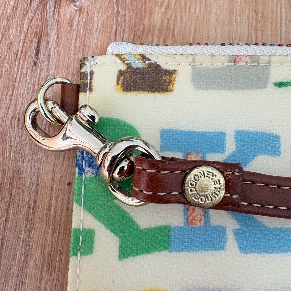 Dooney & Bourke Wristlet | Cream Multicolor Alphabet Wallet with Leather Strap - Picture 4 of 10